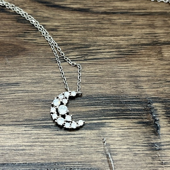 Vtg Rhinestone Cresent Moon Pendent/ Necklace. 925 Sterling Silver 17” necklace - Picture 2 of 13